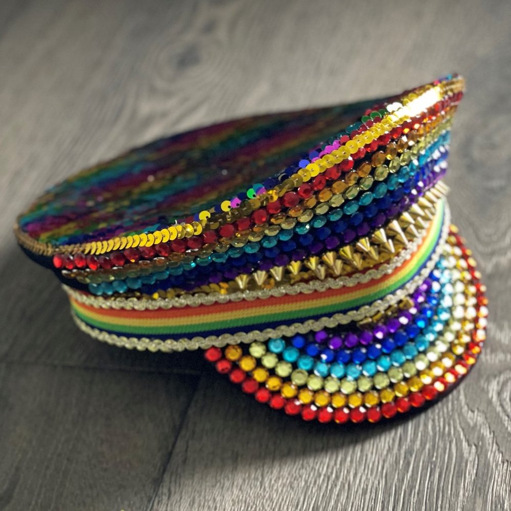 RAINBOW PRIDE SEQUIN CAPTAIN HAT - NWT! - Picture 2 of 16